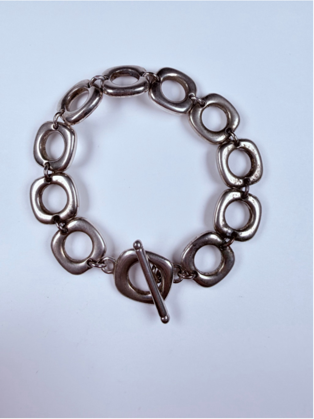 Modern Retro Cushion Square Link 15.5MM Sterling Silver 925 Toggle MCM Bracelet